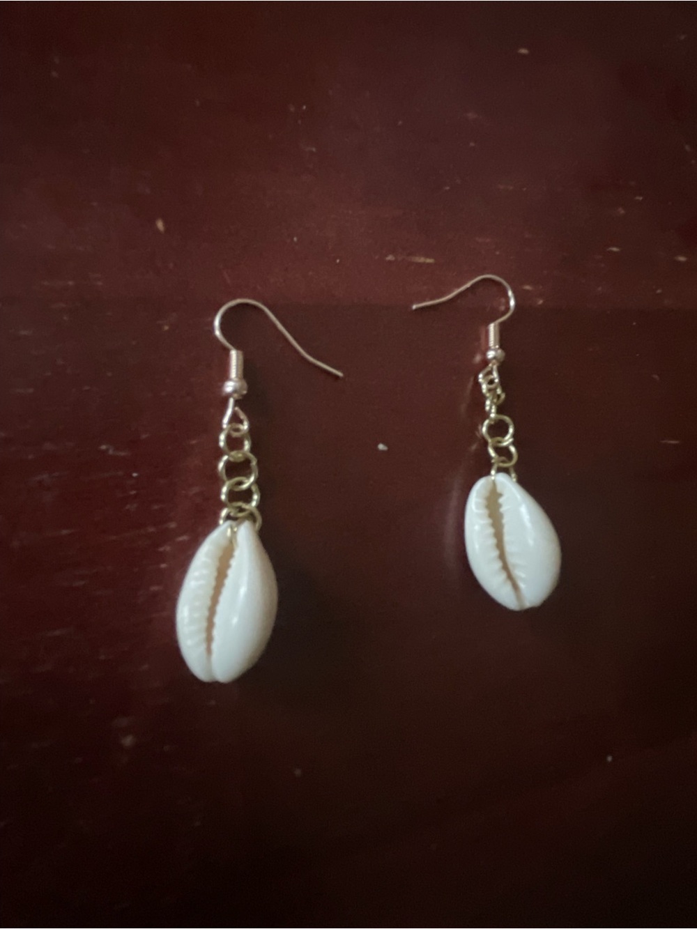 Gold Hook Cowrie Shell Drop Earrings in White